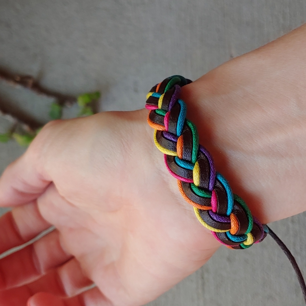 Vegan leather rainbow braid bracelet
